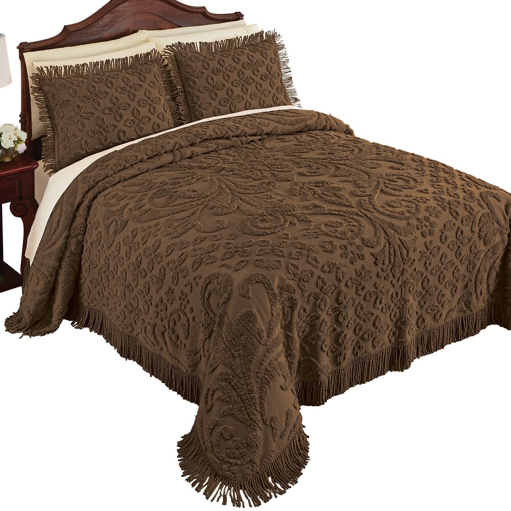 Camille Medallion Tufted Chenille Bedspread with Fringe Trim