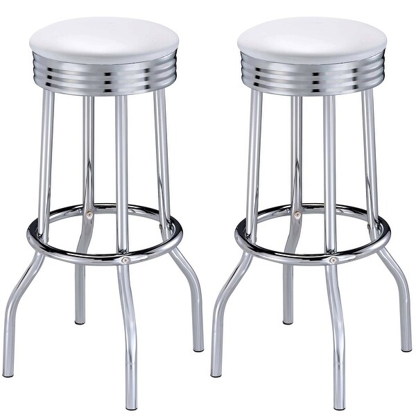 Nostalgic Retro Chrome White Swivel Bar Stools (Set of 2)