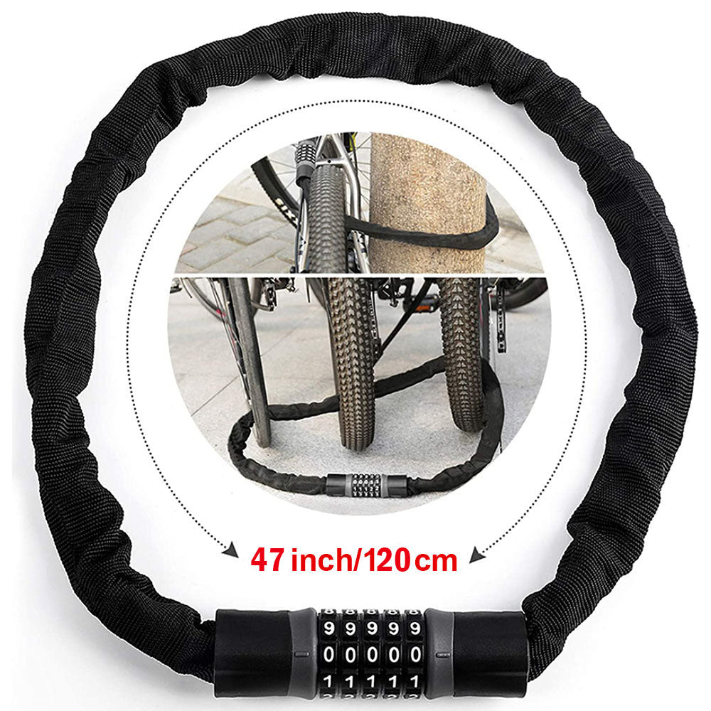 BiJun Bike Chain Lock， 5 Position Resettable Combination Heavy Duty Anti-Theft Bike Lock for Bicycle， Motorcycle， Door， Gate， Fence， Grill