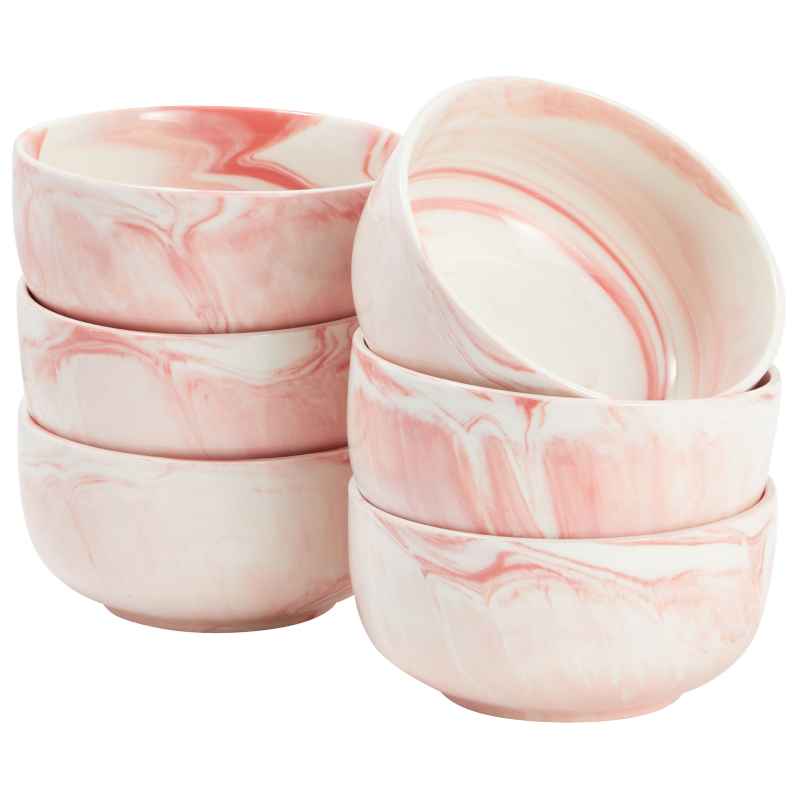 28 Ounce Porcelain Pink Bowl Set of 6 for Salads， Soup， Cereal (5.9 x 3 in)