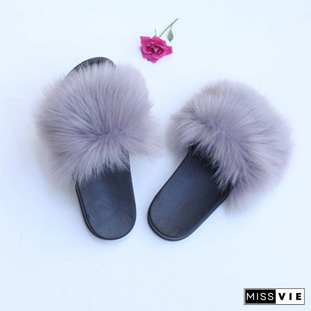 Women New Fashion Fluffy Faux Fur Slippers Sandals Indoor Outdoor Plush Slides Home Flat Shoes