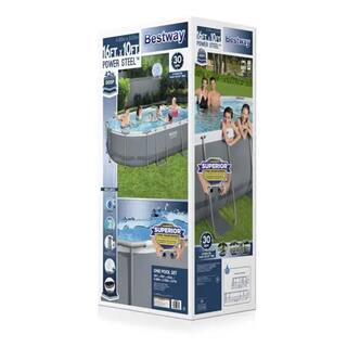 Bestway 16 ft. x 10 ft. Oval 42 in. Soft-Side Above Ground Swimming Pool Set 56655E-BW