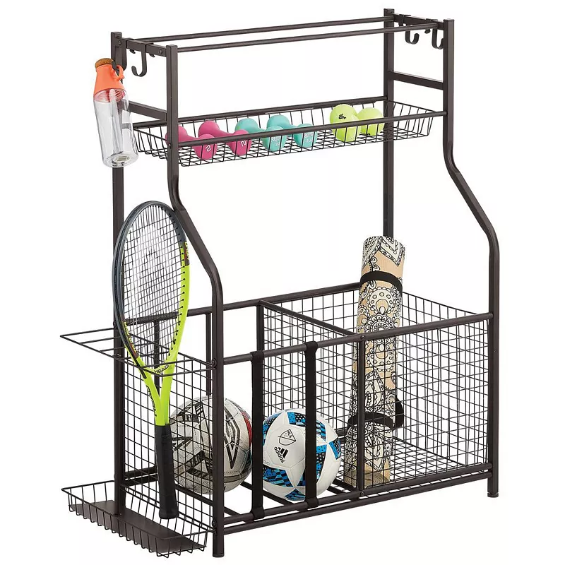 mDesign Metal Heavy Duty Sports Storage Rack with Top Shelf