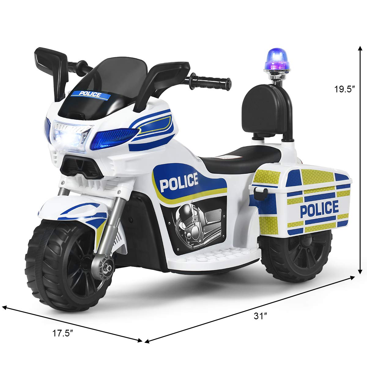 Costzon Kids Ride on Police Motorcycle, 6V Battery Powered Motorcycle Trike w/Horn