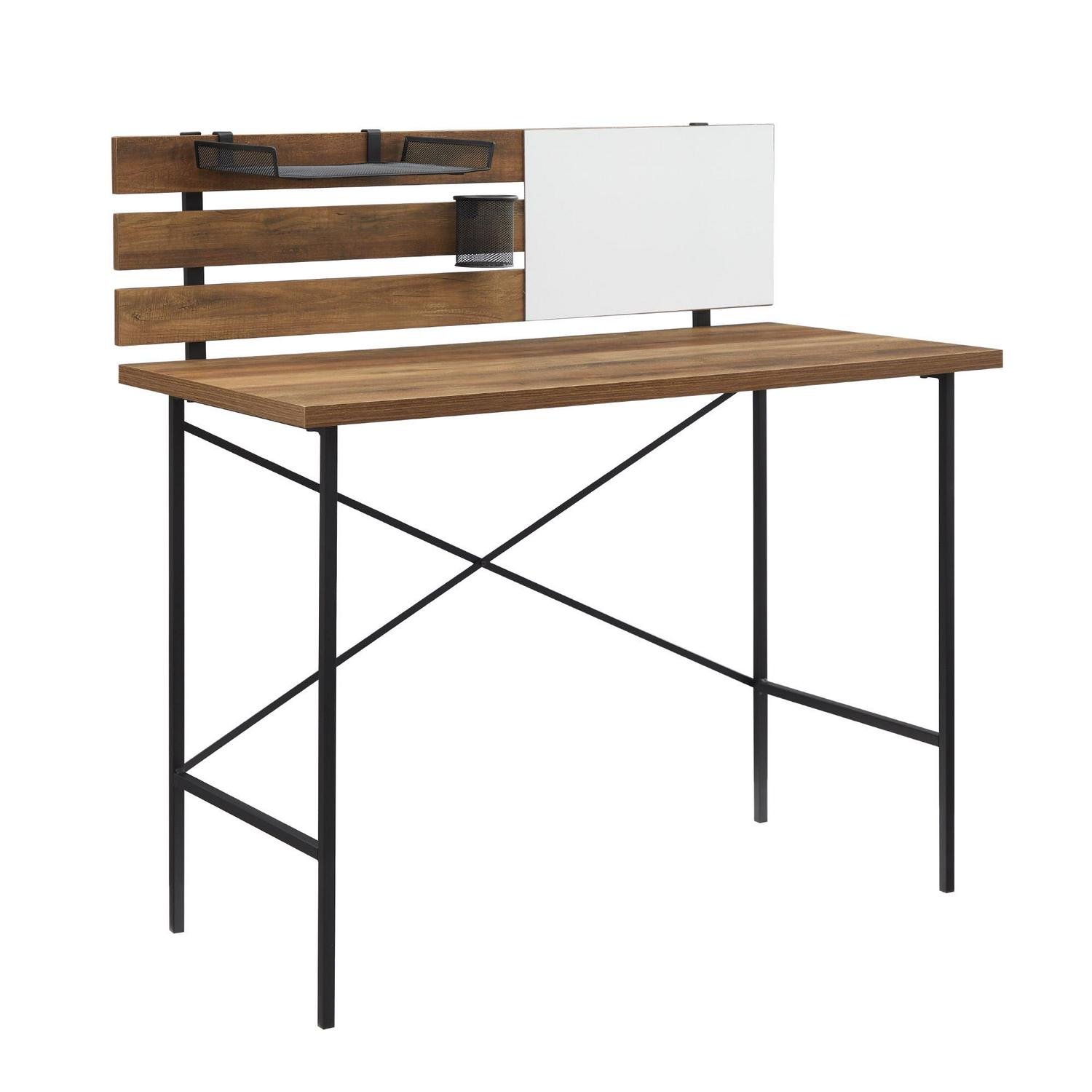 Manor Park Modern Writing Desk With Slat Back Adjustable Storage  Reclaimed Barnwood