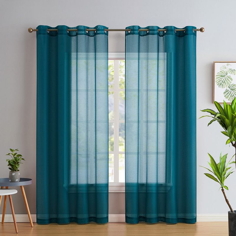 THD Basics 2 Piece Semi Sheer Voile Window Curtain Drapes Grommet Top Panels - Set of 2 panels