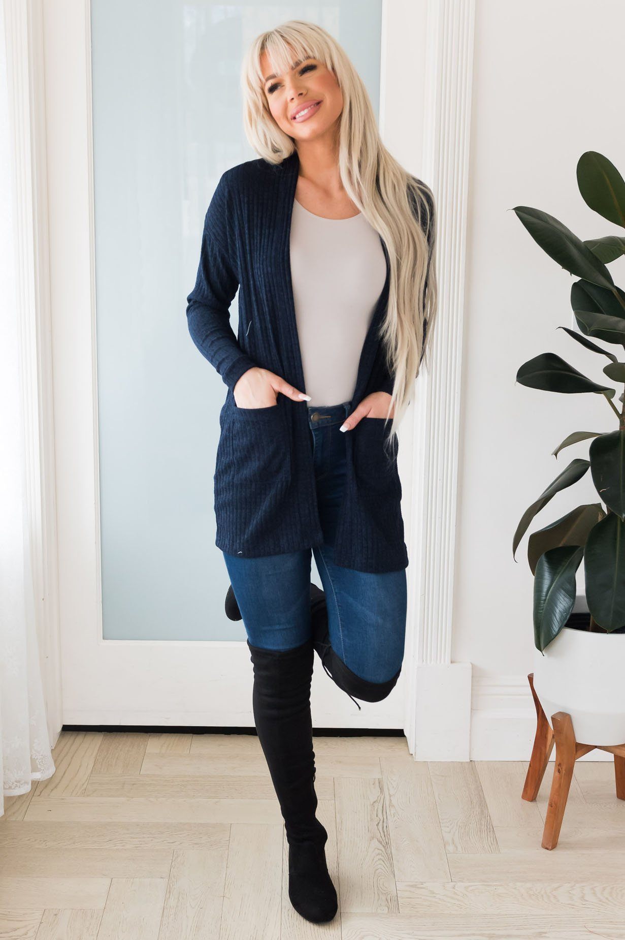 Spring Horizon Lightweight Modest Ribbed Cardigan