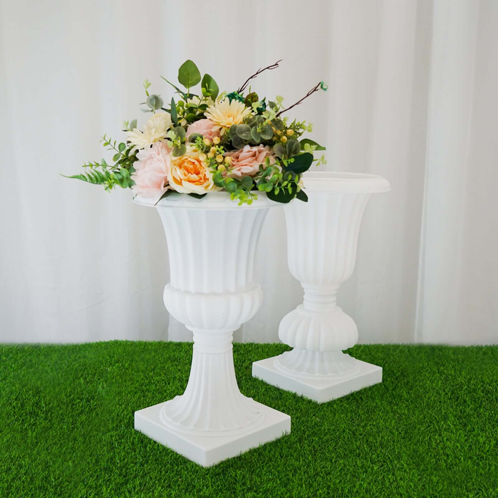 2 Pack White Urn Planter, Floral Pedestal Flower Pot Plant Stand - PVC 20