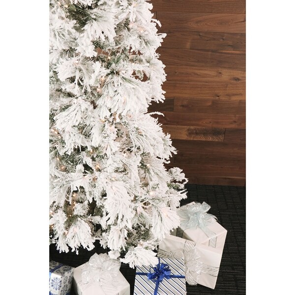 Fraser Hill Farm 12foot Flocked Snowy Pine Christmas Tree with Smart String Lighting