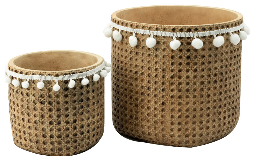 Rattan Detail Planter or Plant Stand  Natural/White   Tropical   Outdoor Pots And Planters   by Lighting New York  Houzz