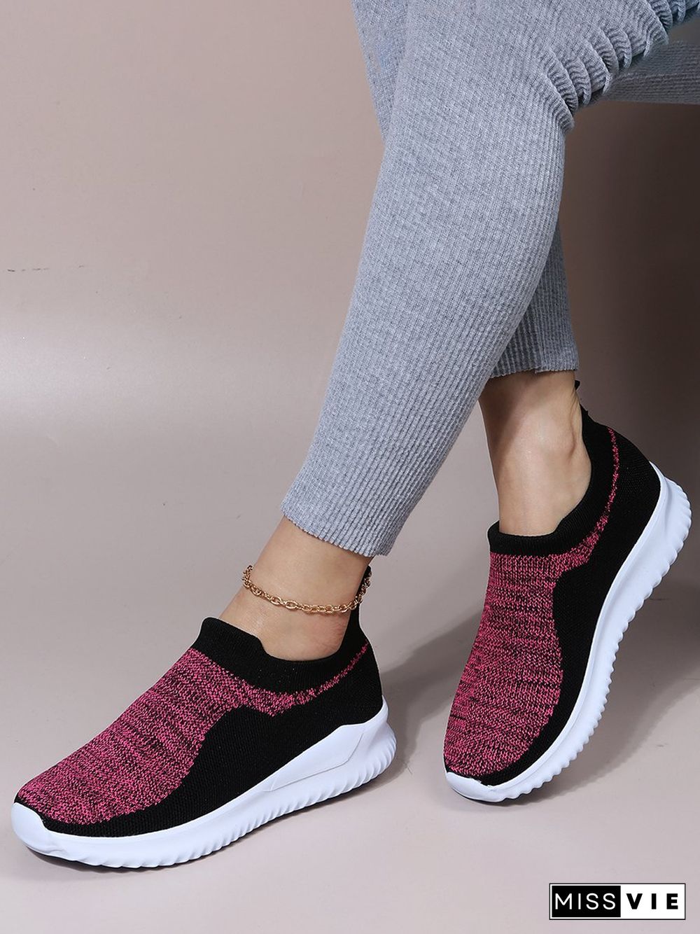 Color Block Sports All Season Daily Mother's Day Slip On Non-Slip Fly Woven Shoes EVA Sneakers for Women