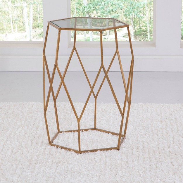 Roxy Hexagonal Chairside End Table Glass Gold Steve Silver Co