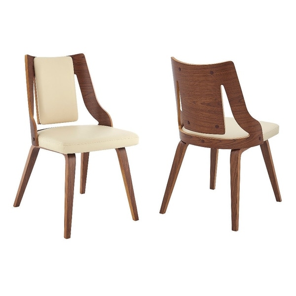 Cream Faux Leather and Walnut Wood Dining Chairs - Set of 2 - 22 L x 20 W x 33 H Inches