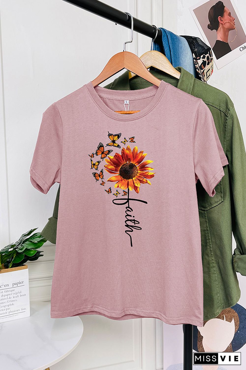 Sunflower and Butterflies Short Sleeve Graphic Tee Wholesale