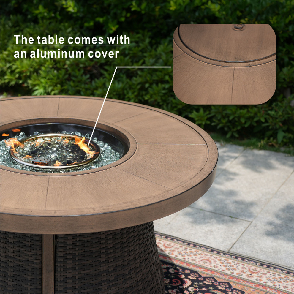 Patio Wicker Round Firepit Table   Tropical   Outdoor Dining Tables   by Abrihome  Houzz