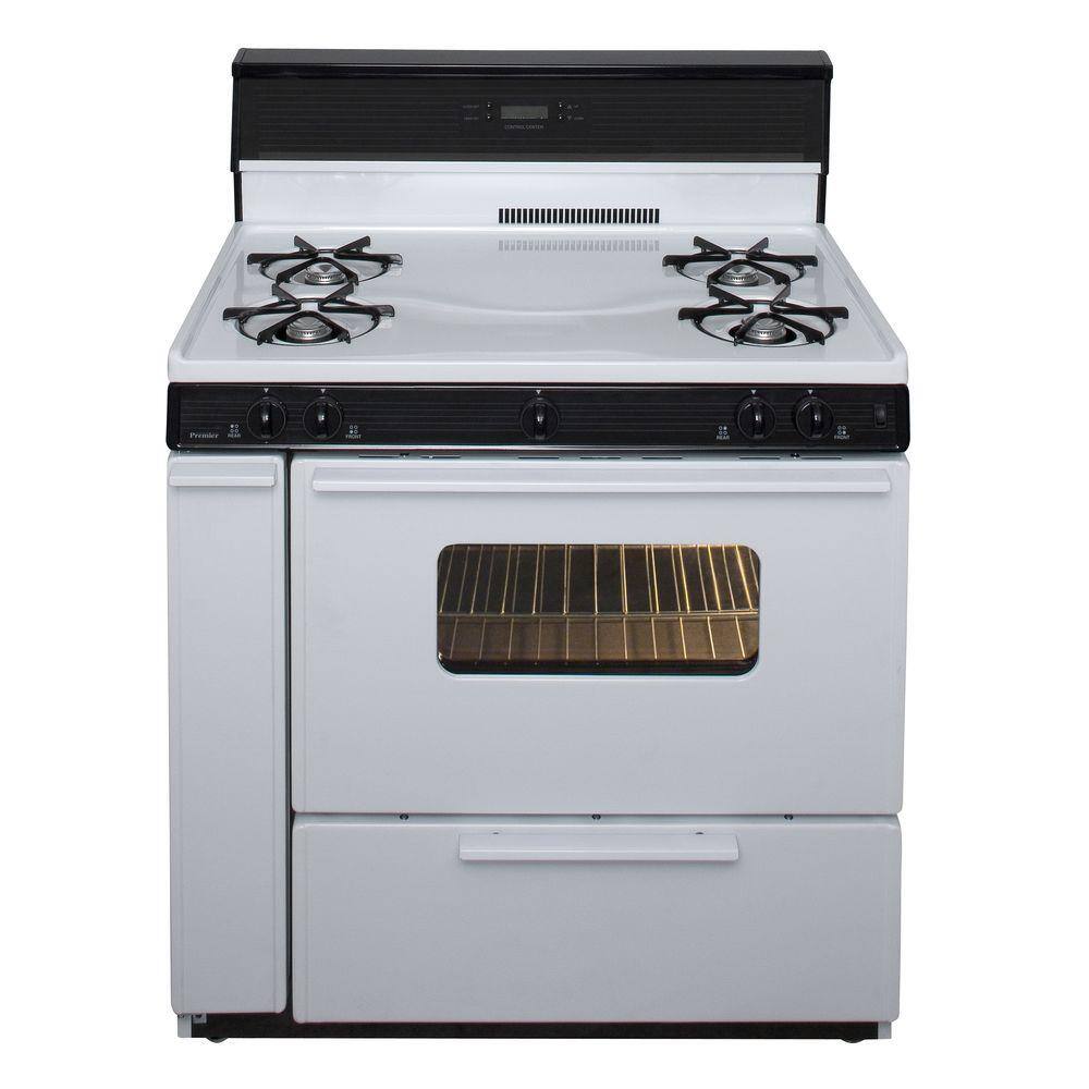 Premier 36 in. 3.91 cu. ft. Freestanding Gas Range in White with Black Trim SLK240WP