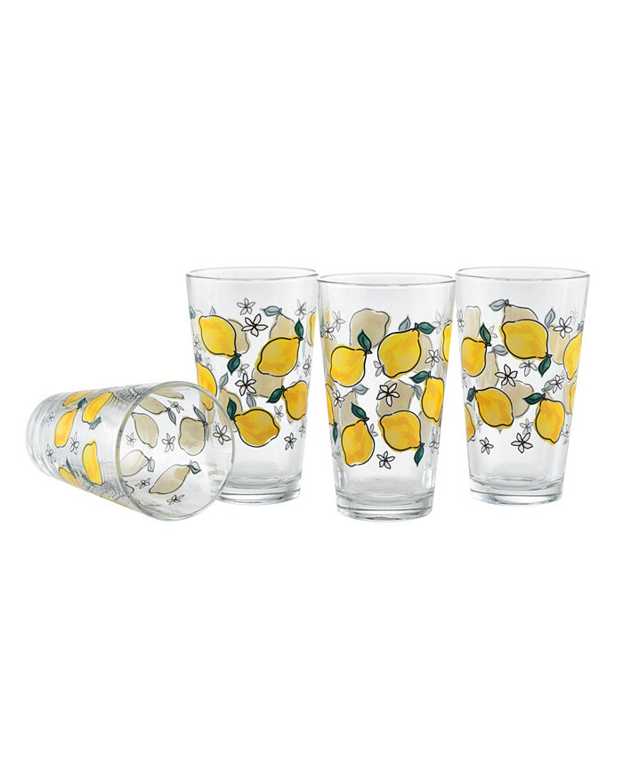 Culver Watercolor Lemons Pint Glass Set of 4