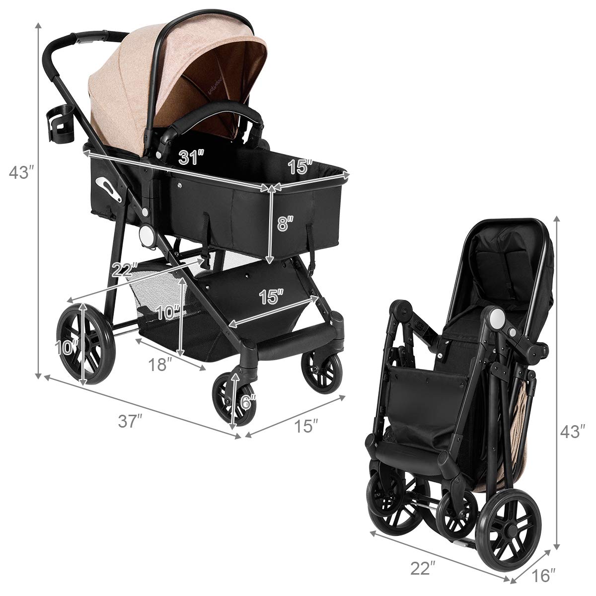 BABY JOY Baby Stroller, 2 in 1 Convertible Carriage Bassinet to Stroller