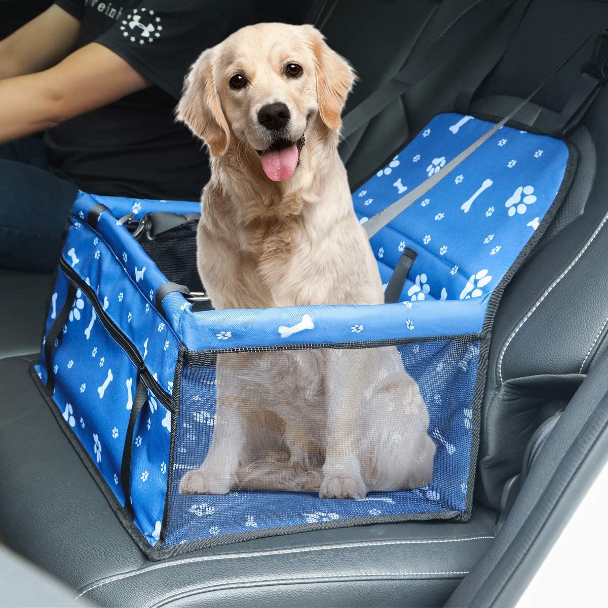 Pet Safety Seat，Small Dog Car Seat，Portable Pet Dog Car Seat Carrier，Foldable Pet Car Seat Belt Pocket Bed，Fixed Pet Box in The Car for Travel