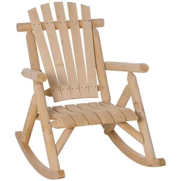 Outsunny Outdoor Rustic Adirondack Rocking Chair，Fir Wood Log Slatted Design Patio Rocker for Porch Garden Lounging