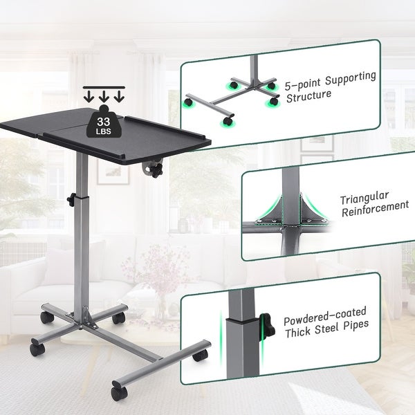 Gymax Mobile Laptop Stand on Wheels Height Adjustable Overbed Sofa - See Details