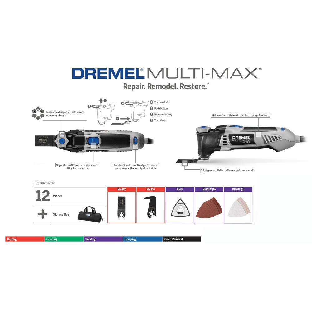 Dremel Multi-Max 3.5 Amp Variable Speed Corded Oscillating Multi-Tool Kit with 3Pk Universal Wood and Drywall Oscillating Blade MM35-01+MM450U