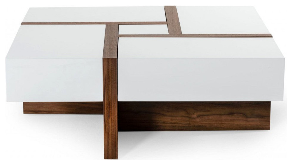 Stephan Modern White and Walnut Square Coffee Table   Transitional   Coffee Tables   by V.S.D Furniture  Houzz