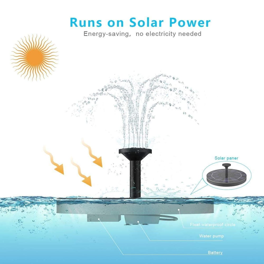 Movsou 4 Nozzle Independent Floating Solar Fountain Pump for Bird Bath Garden, Outdoor, Black