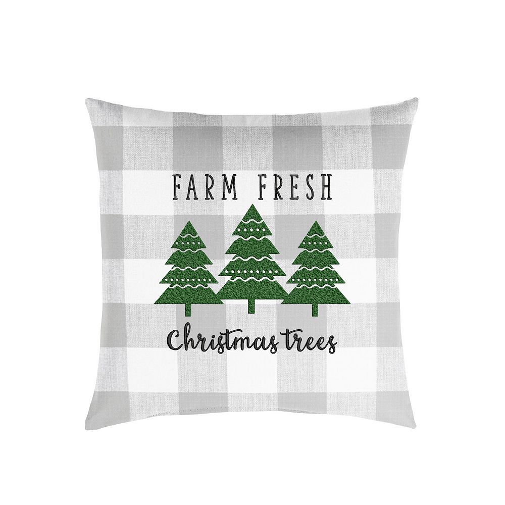 18 Gray Plaid and Green Single Embroidered Decorative Farm Fresh Square Lumbar Pillow