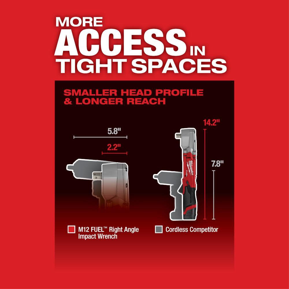 Milwaukee M12 FUEL 1/2" Right Angle Impact Wrench with Pin Detent Reconditioned 2565P-80 from Milwaukee