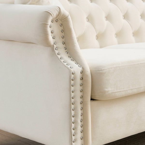 3 Seater Sofa Tufted Couch with Rolled Arms and Nailhead