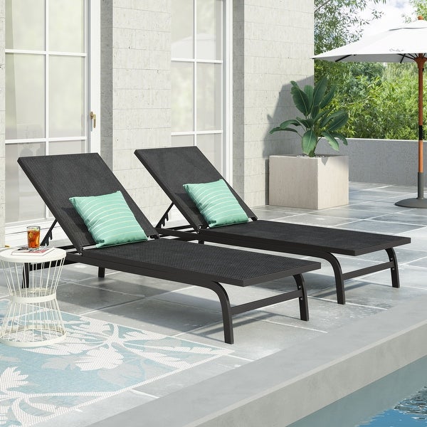 Wilsey Reclining Aluminum Outdoor Chaise Lounge - Set of 2， Dark Gray