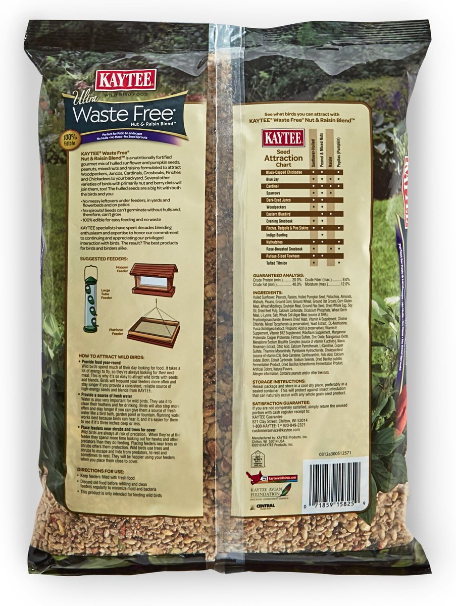 Kaytee Ultra Waste Free Nut and Raisin Blend Wild Bird Food， 5-lb bag