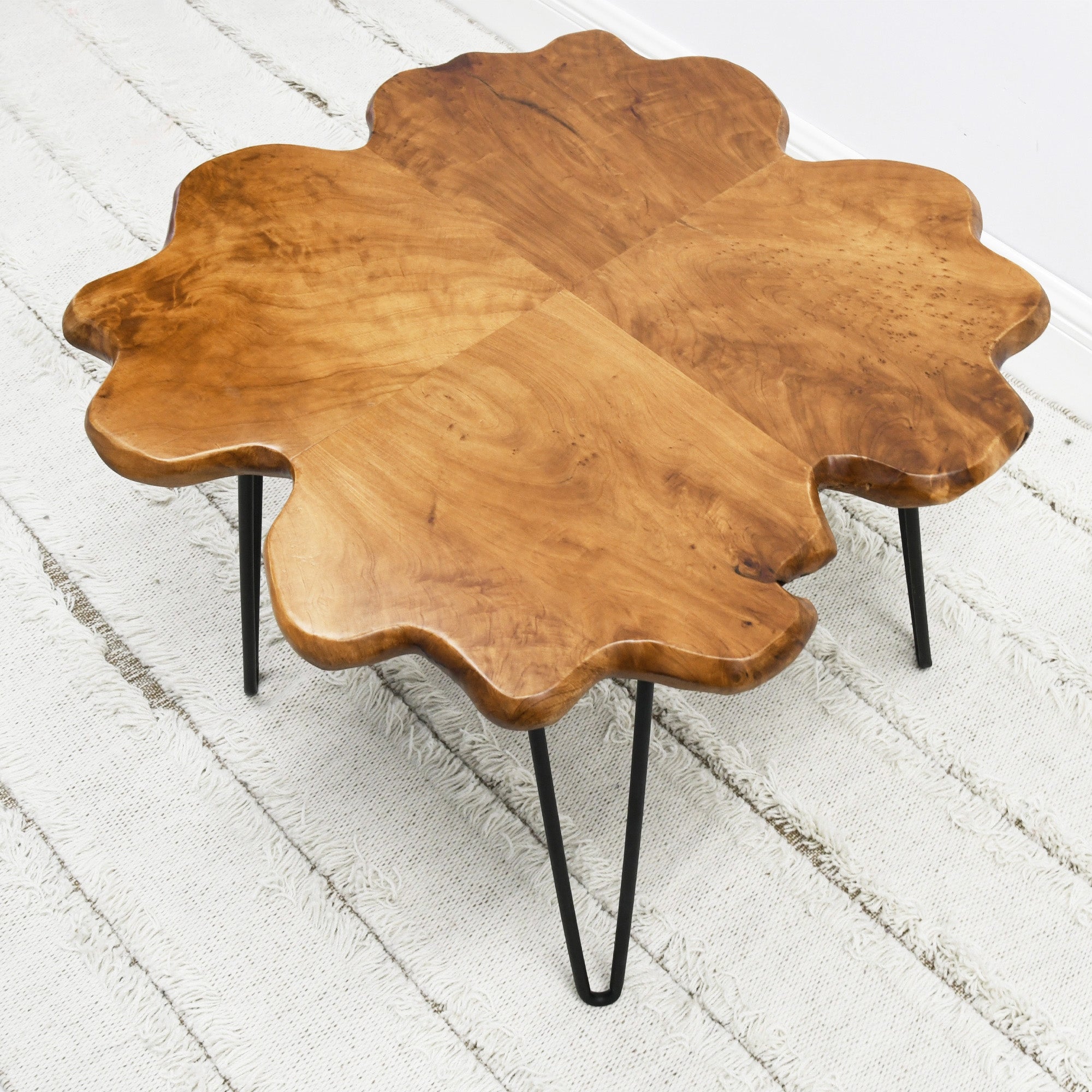 Greenage Live Edge Wood Coffee Table 4 Panels Table with Hairpin Legs