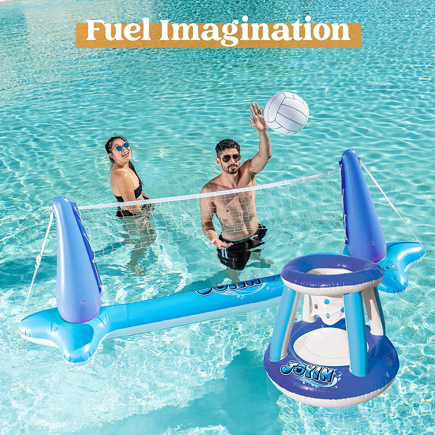 Clearance - Inflatable Volleyball Net & Basketball Hoops Pool Float Set, Blue