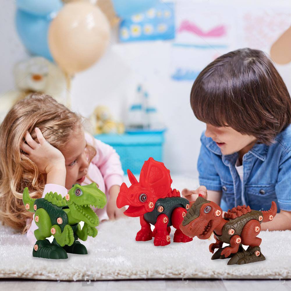 Nyeekoy 3-in-1 Take Apart Dinosaurs Toys 3-Pack Learning Toy Set Educational Dino Toy with Electric Drill TH17T0818