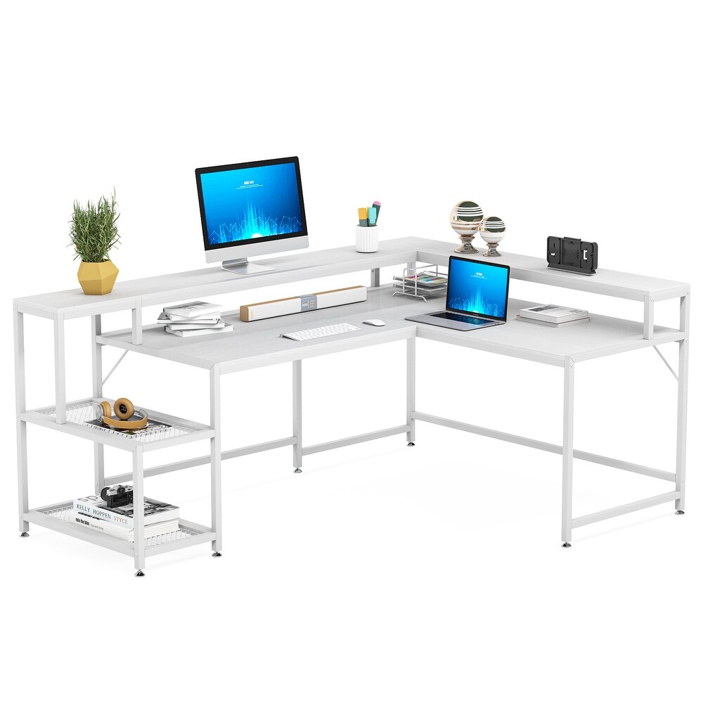 Reversible L Shaped Desk with Monitor Shoelf  Large Computer Desk for Office Home