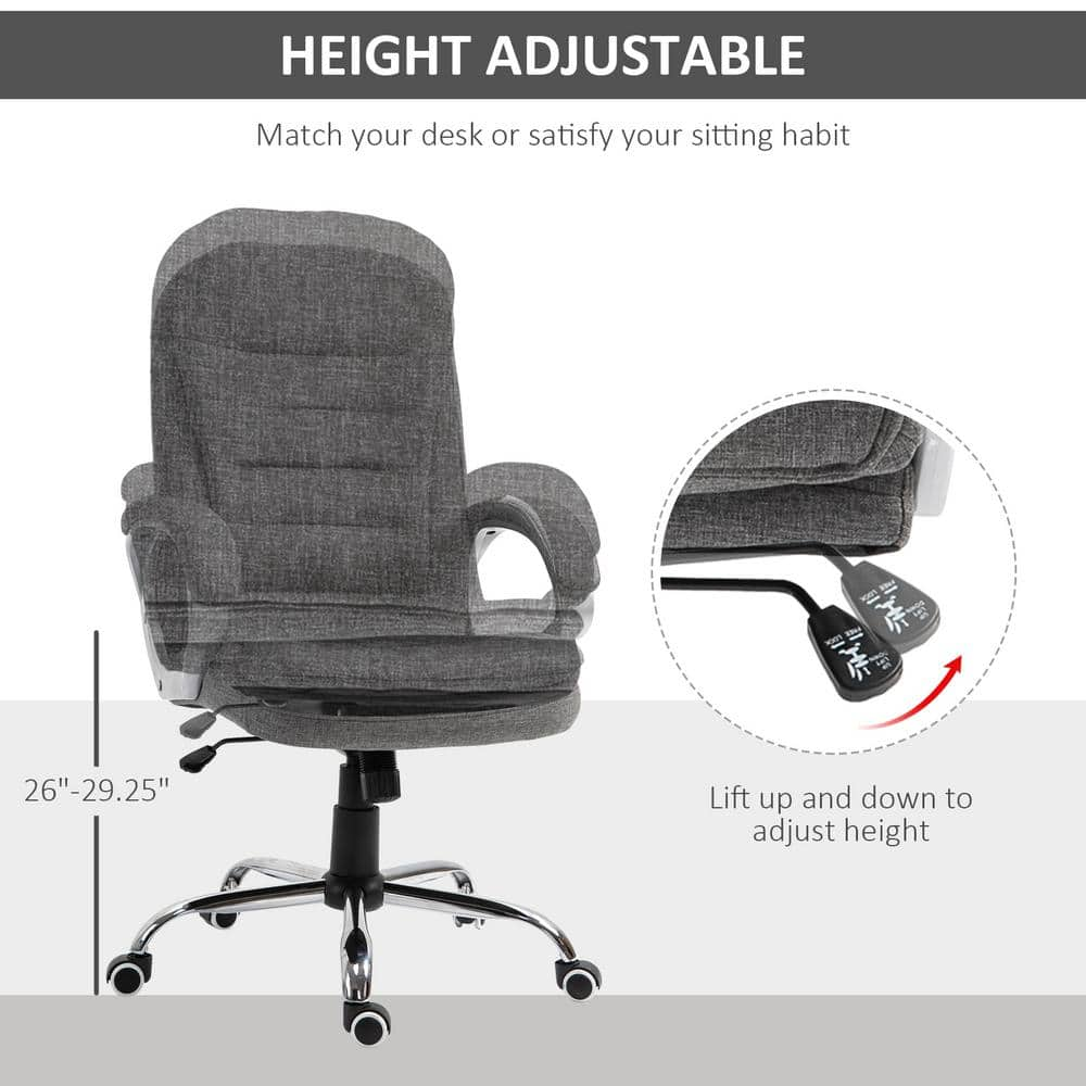 Vinsetto Grey Adjustable Height Ergonomic High Back Home Office Chair with Armrests 921-170V80