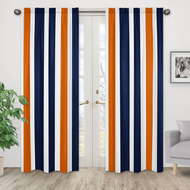 2pc Stripe Kids x27 Window Panel Curtains Navy And Orange Sweet Jojo Designs