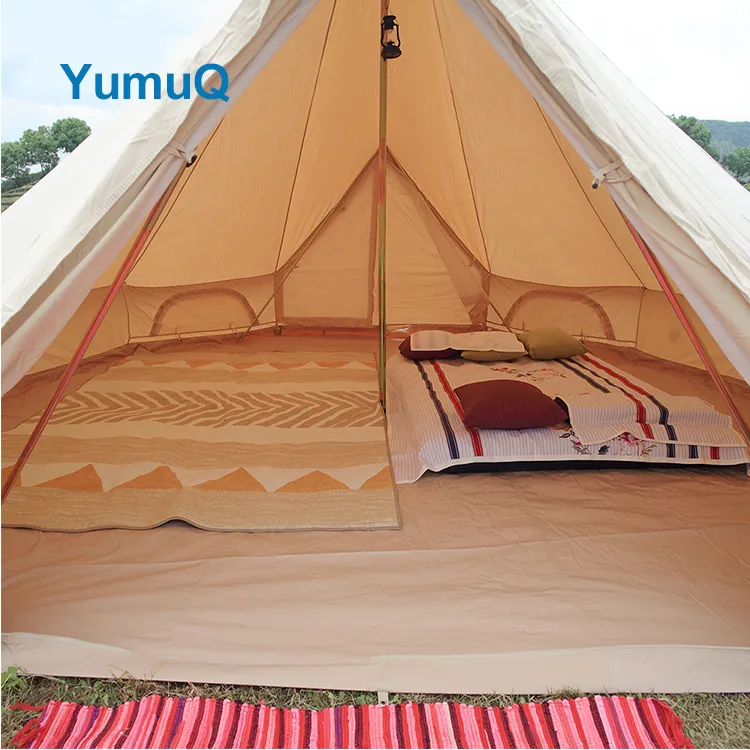 YumuQ 100% Cotton Canvas Luxury 10 Person 5m Heavy Duty Large Family Glamping Camping Bell Tent Outdoor For Sale