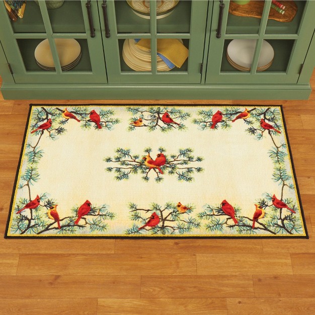 Collections Etc Cardinals On Evergreen Branches Accent Rug