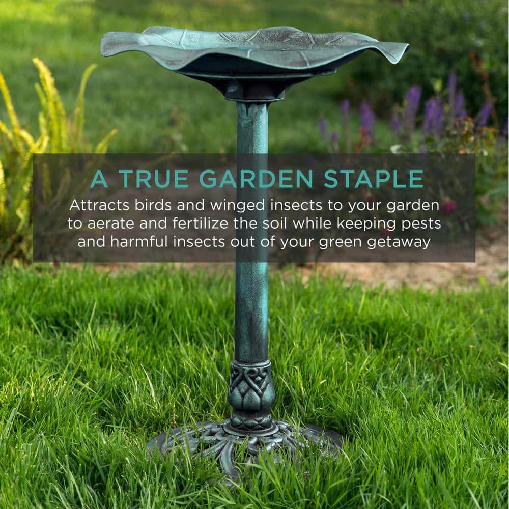 Best Choice Products Lily Leaf Green Pedestal Birdbath SKY4833