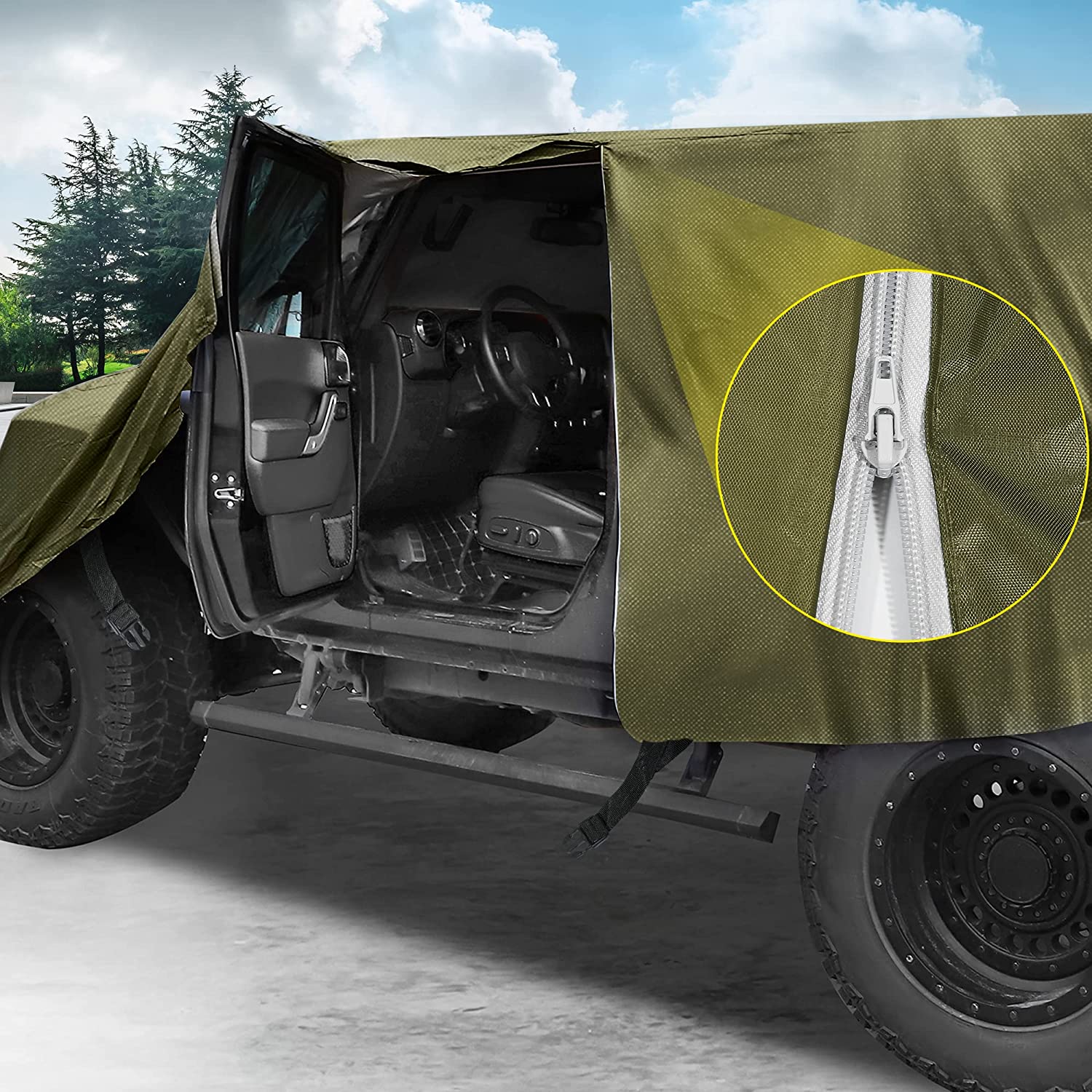 Unique Bargains SUV Cab Car Cover for Jeep Wrangler JK JL Hardtop 4 Door 07-21 Sun Protection 210D Oxford Zipper Green