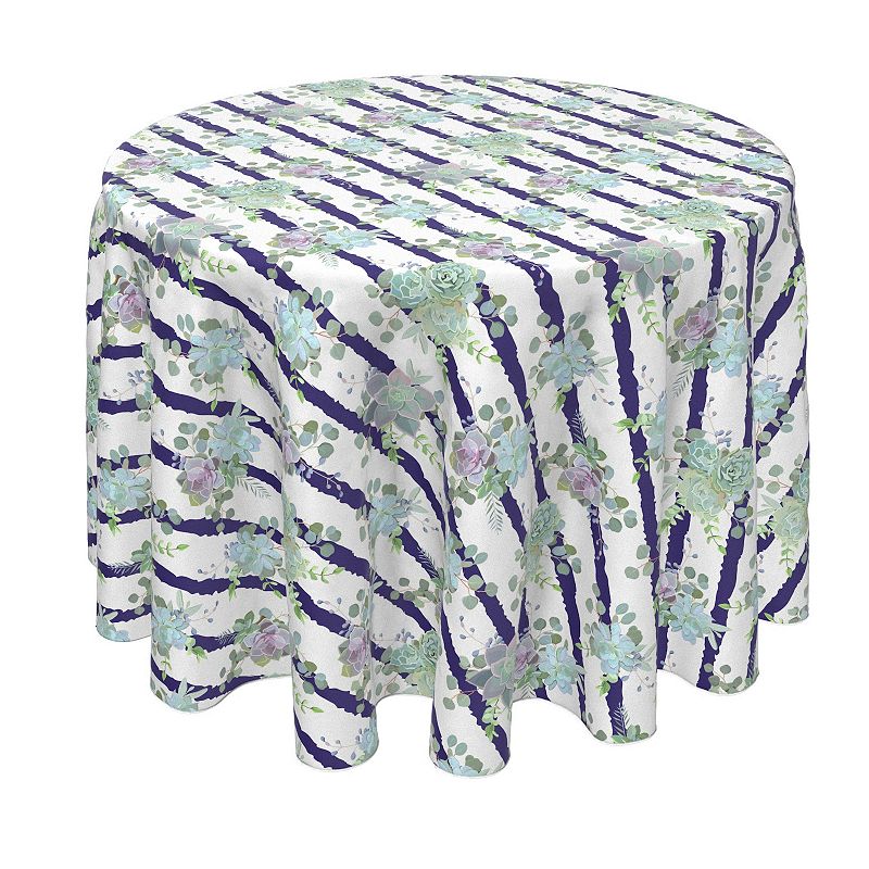 Round Tablecloth， 100% Polyester， 90 Round， Succulent Stripe