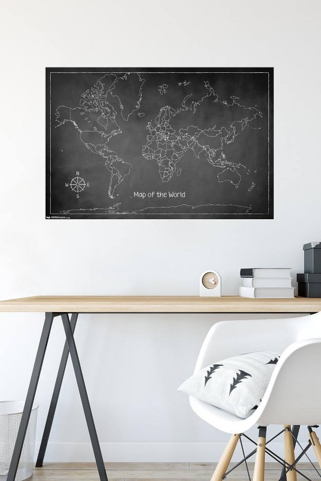 Trends International Chalk Map World Unframed Wall Poster Prints