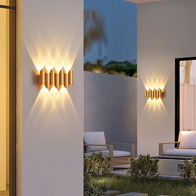 Led Outdoors Wall Lamp Waterproof IP65 3W Up/Down Lighting  5/7 Head Indoor Double-Head Curved Waterproof IP65 Wall Lamp Modern Bedroom Lamp Warm White Light 110-240V