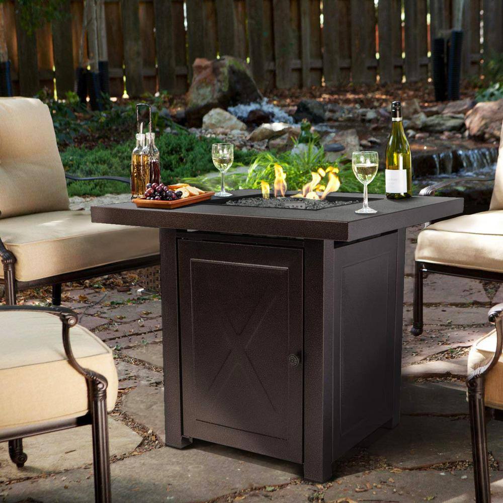 Barton 30 in. x 29 in. Square Aluminum Propane Fire Pit with Fire Glass and Weather Cover 96801-H2