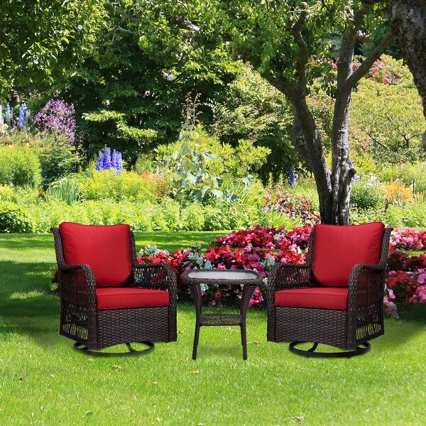 Outdoor Rotatable Wicker Glider Swivel Club Chairs with Cushions for Patio