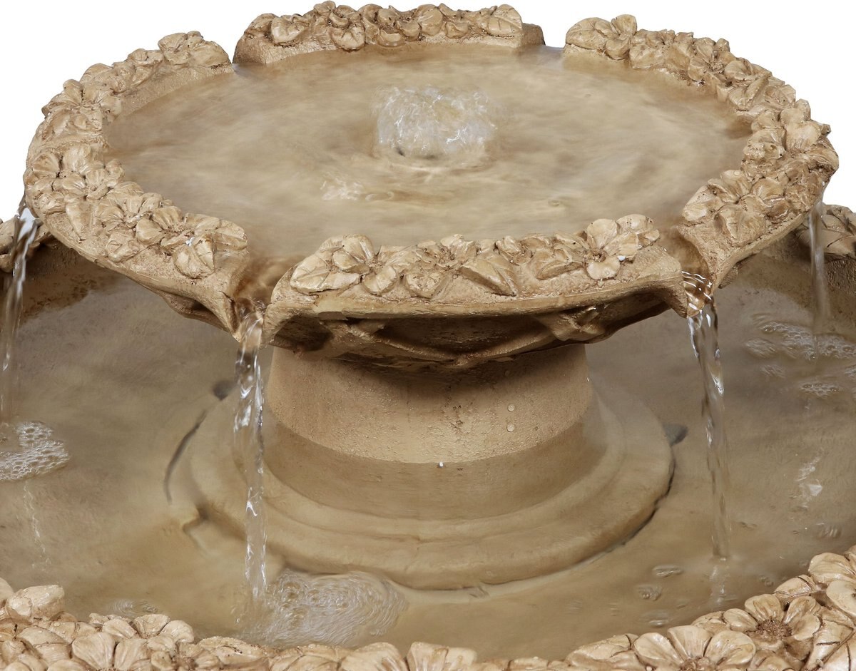 Sunnydaze Decor 2-Tier Beveled Flower Birdbath Water Fountain