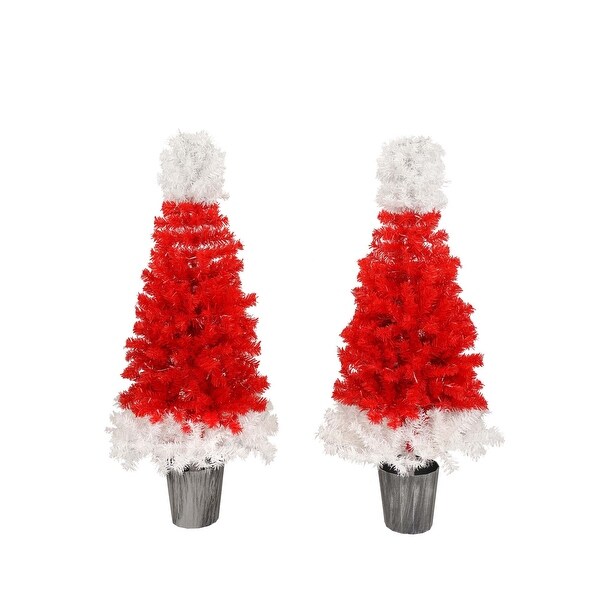 Lighted Santa Hat Style Christmas Tree Set with Warm White Lights